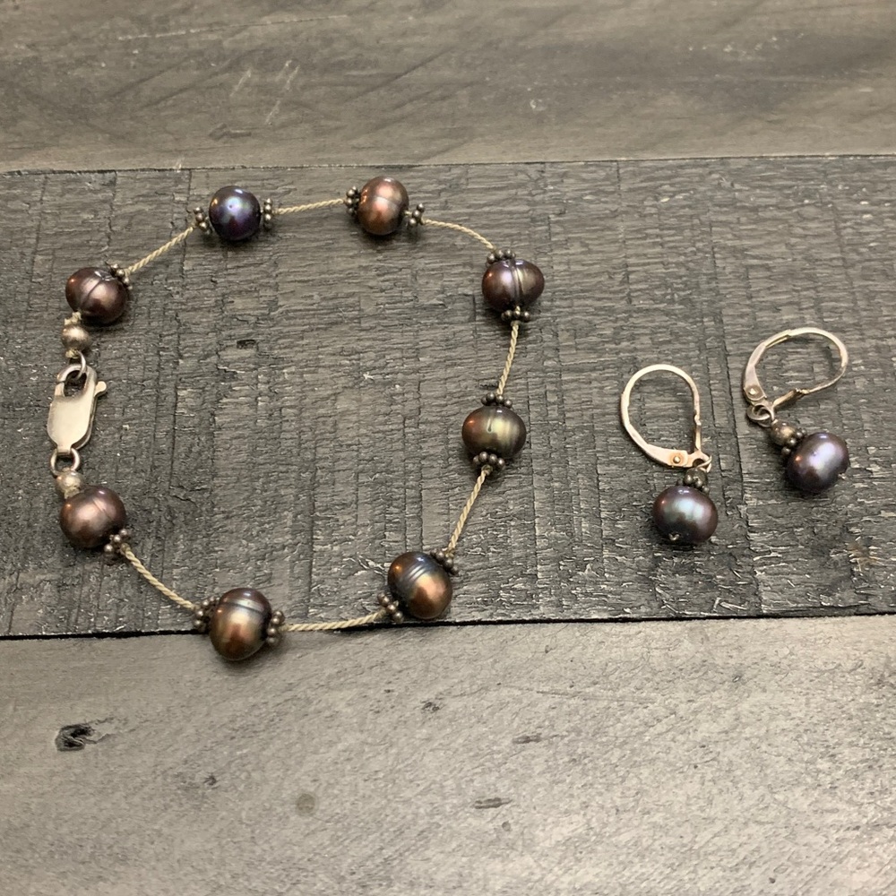 Genuine Pearl Paradise Bracelet and Matching Earring Set 925